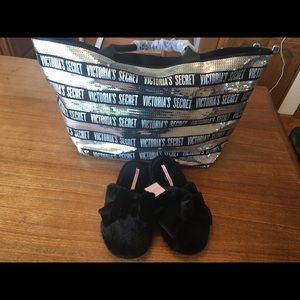 Victoria Secret sequined tote and slippers set
